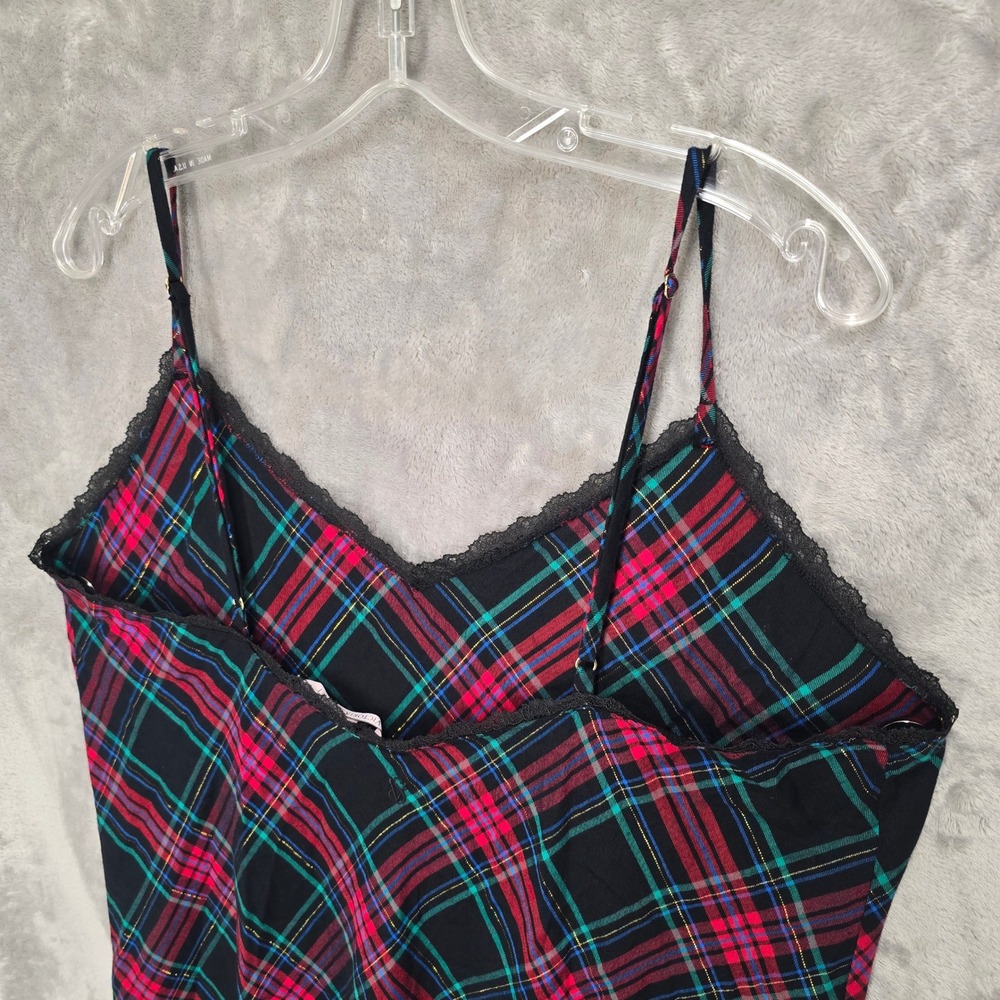 Victorias Secret Slip Dress Womens XXL Black Pink Plaid Lace Trim Nightie Grunge - Picture 13 of 15